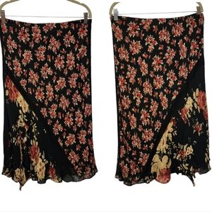 Vintage 90s black laced and Red Floral Midi Skirt